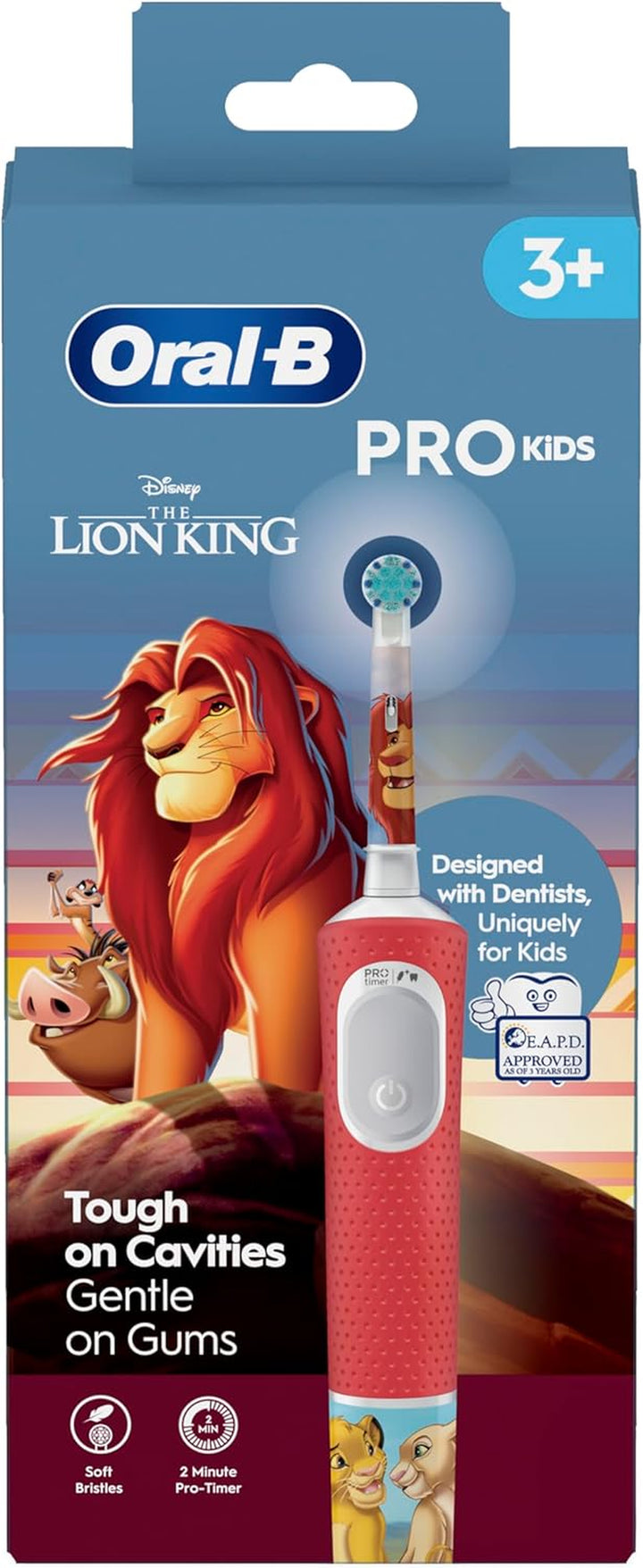 Pro Kids Electric Toothbrush, 1 Handle Featuring Disney the Lion King, 1 Toothbrush Head, Designed by Braun, for Ages 3+