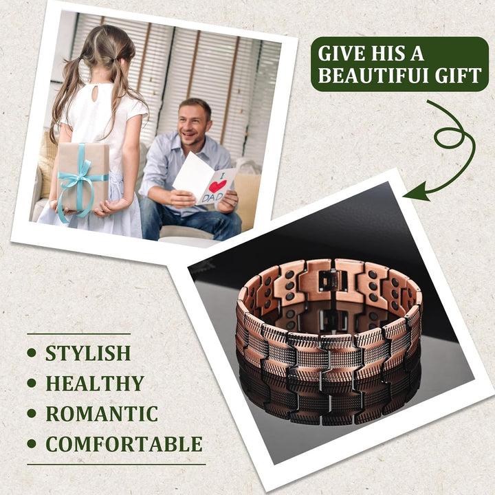99.9% Copper Magnetic Bracelet for Men, 3X Magnetic Bracelets Men with Ultra Strength Magnets, Adjustable Wristband with Link Removal Tool & Jewelry Gift Box(Copper)