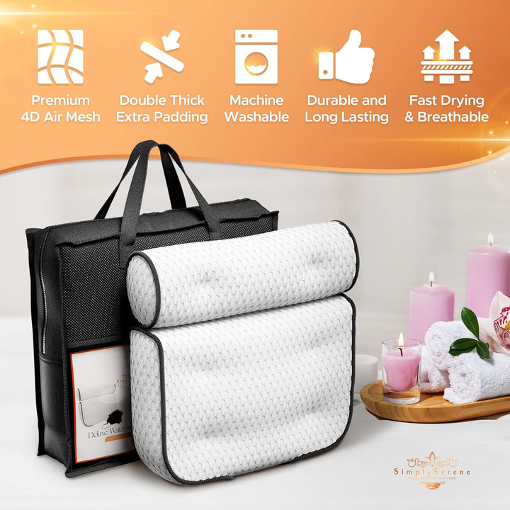 Simply Serene Bath Tub Pillows for Head & Neck - Spa-Quality Cushion for Relaxation - Bathroom Accessory & Gifts