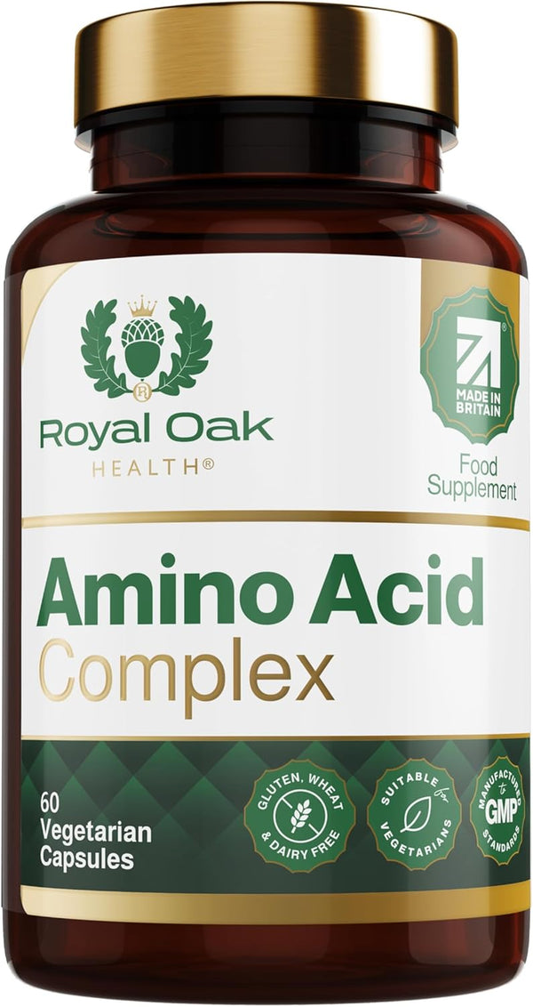 Full Spectrum Amino Acid Complex | Complete with All 20 EAA & Bcaas in Free Form for Instant Digestion | Essential & Branch Chain Amino Acids Supplement | 60 Vegan Capsules | UK Made
