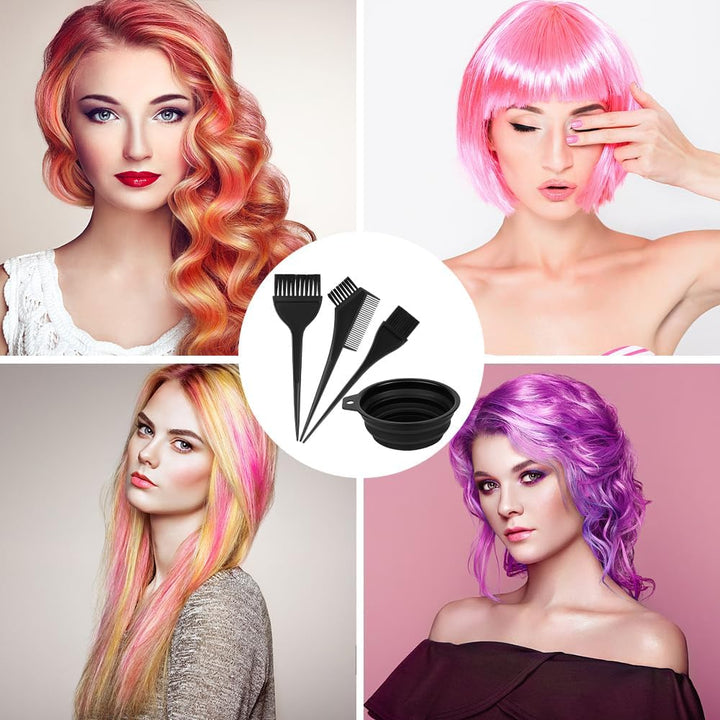 4 Pcs Hair Coloring Brushes, Hair Dye Kit, Double Sided Hair Dying Brushes Tint Comb Set, DIY Salon Hair Dye Brush and Bowl Set with Hair Dying Mixing Bowl