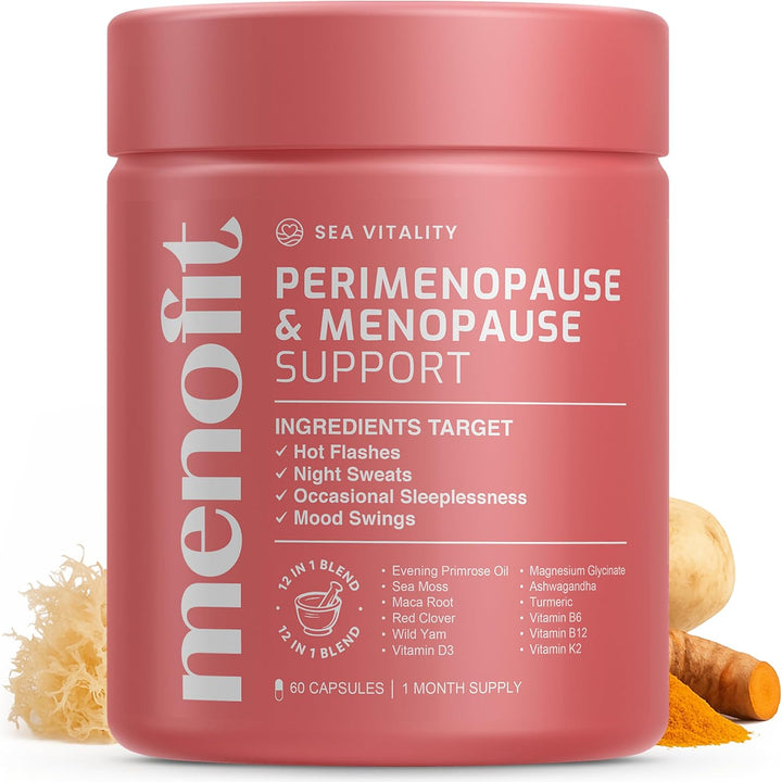 Menopause & Perimenopause Support Capsules | 12 in 1 Blend | with Magnesium Glycinate, Evening Primose & Ashwagandha | Menopause Supplements | Hot Flush, Mood Support & Sleep Support | 60 Capsules