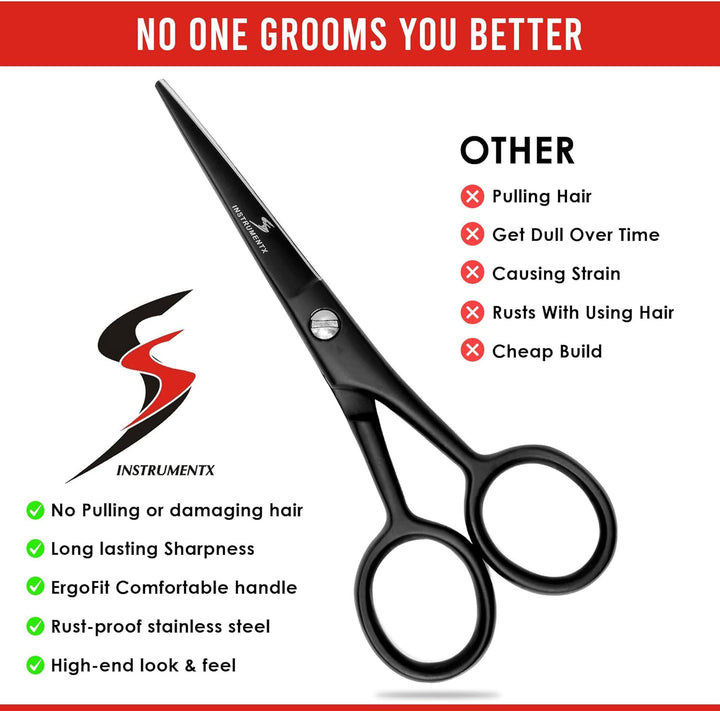 Beard and Moustache Scissors Professional Beard Scissors for Ear and Nose Hair, Stainless Steel Hair Trimming Scissor for Eyebrows, Eyelashes and Ear Hair (Black, 4.5")