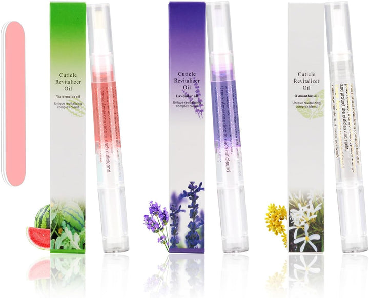 Cuticle Oil Pen,3Pcs Nutrition Oil Pen with Nail File,Cuticle Oil for Nails with Natural Ingredients,Nail Oil Cuticle for Repairing Cracked and Dry Nail(Pineapple & Peach & Jasmine Flavor)