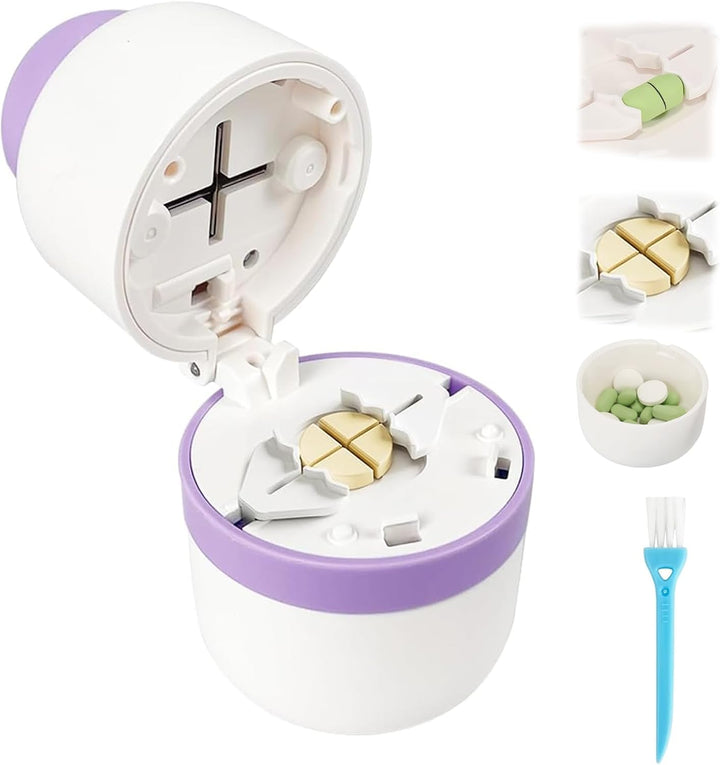 Pill Cutter, Stainless Steel Blade Pill Splitter with 1/2 & 1/4 Cutting, Airtight Storage Container, Portable Pill Cutters for Small or Large Pills(Blue)