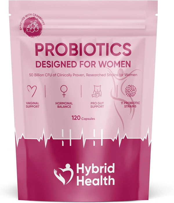 Probiotics for Women | 120 Vegan Capsules | 50 Billion CFU Womens Probiotics for Gut Health | 11 Probiotic Researched Strains with Prebiotics & Cranberry Extract | Vegan Non-Gmo