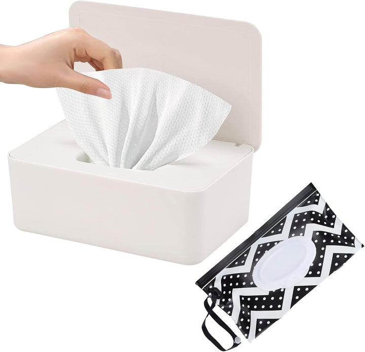 Large Wipes Dispenser Box, Toilet Dry Wet Tissue Dispenser Case and Portable Baby Wet Wipes Pouches Tissue Holder Refillable Tissue Storage Container Keep Wipes Fresh for Travel Home Office Car