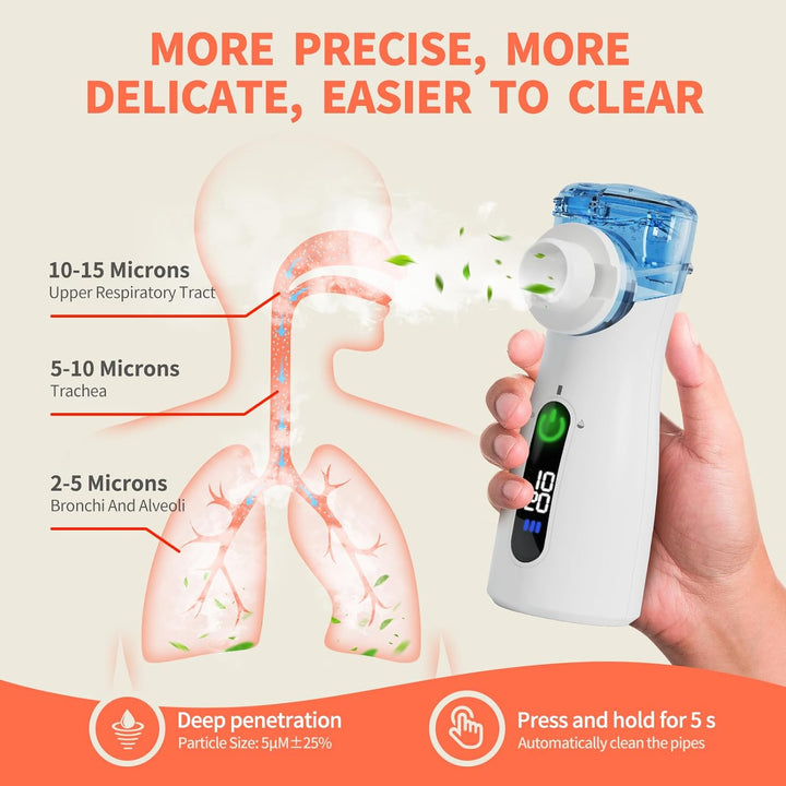 Nebuliser Machine for Adults & Kids, Steam Inhaler, Nebuliser for Kids, Portable Nebuliser for Adults Sinus Inhaler with Digital Display, Timed and Automatic Cleaning Suit for Travel & Home (Blue)