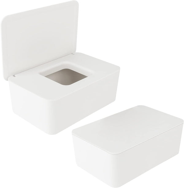2 PCS Wet Wipes Box, Baby Wet Tissue Box Wet Wipes Dispenser Holder Plastic Wipes Dispenser Case Wet Wipes Storage Box Wet Tissue Case Container with Lid Seal for Home Office Desk (White)