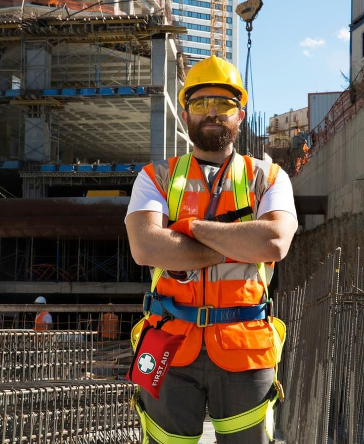 Premium First Aid Kit 110 Pieces - for Travel Essentials, Hiking, Home, Camping and Car - Includes Emergency Blanket, Plasters, Bandages, Eyewash and Other First Aid Essentials - Red