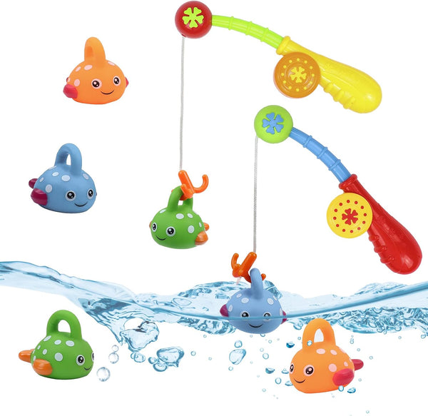Baby Bath Toys Fishing Game for 2 3 4 Year Olds Toddler Kids Paddling Pool Toys with 2 Toy Fishing Rod 6 Fishing Toys,Baby Shower Bath Toys Water Play Game for Kids