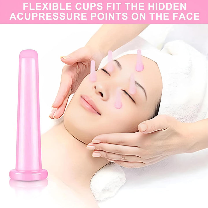 4PCS Silicone Facial Cupping Set – Pink Vacuum Massage Cups for Face, Neck, and Eye Care – Anti-Cellulite and Facial Massager Health Care Kit