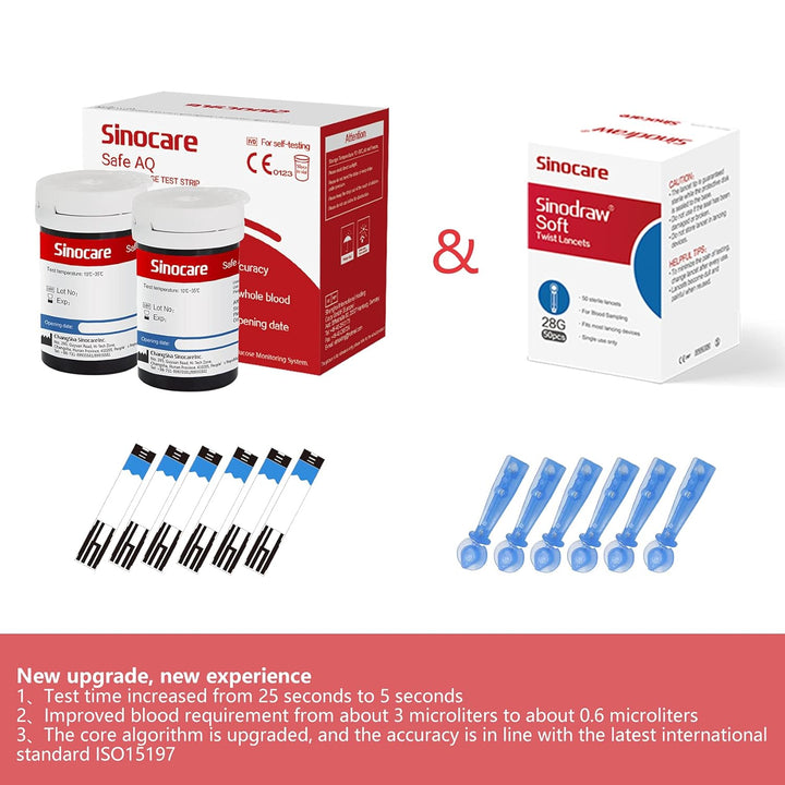 Blood Glucose Test Strips 50Pcs & Lancing Devices, Only for  Safe AQ Smart Glucometer or Safe AQ Voice Glucometer