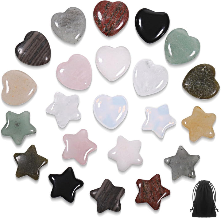 18 Pcs Healing Crystal Stones, Natural Gemstones Healing Crystal Gifts Palm Stones Reiki Chakra Crystals, Lucky Polished Pocket Stone for Anxiety Stress Relief, Balancing Yoga, Meditation