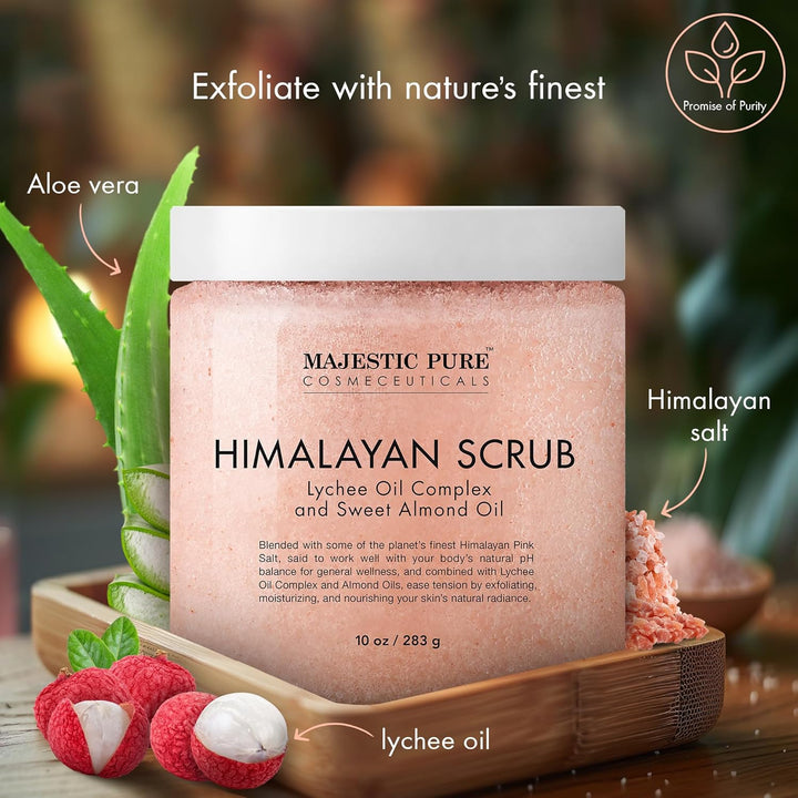 Himalayan Salt Body Scrub with Lychee Oil, Exfoliating Salt Scrub to Exfoliate & Moisturize Skin, Deep Cleansing - 10 Oz