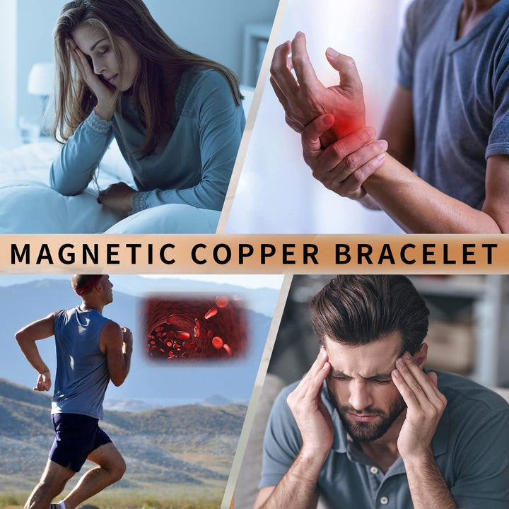 Copper Magnetic Bracelet for Men and Women 99.9% Pure Copper Bangle 6.8" Adjustable with 8 Magnets (Plain Design)
