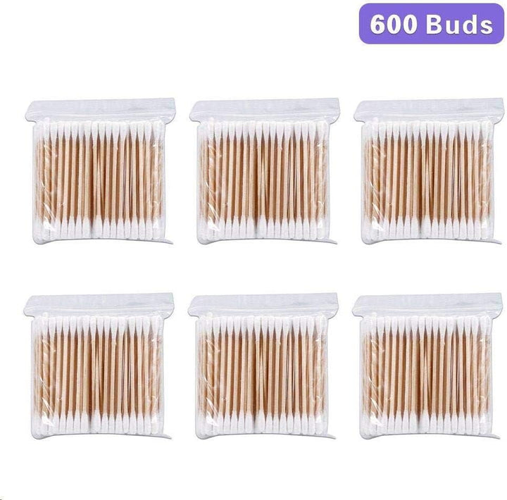 Cotton Buds 6 Pack 600Pcs Cotton Swabs Bamboo with Wooden Handles for Makeup Clean Care Ear Cleaning Wound Care Cosmetic Tool Double Head Biodegradable Eco Friendly