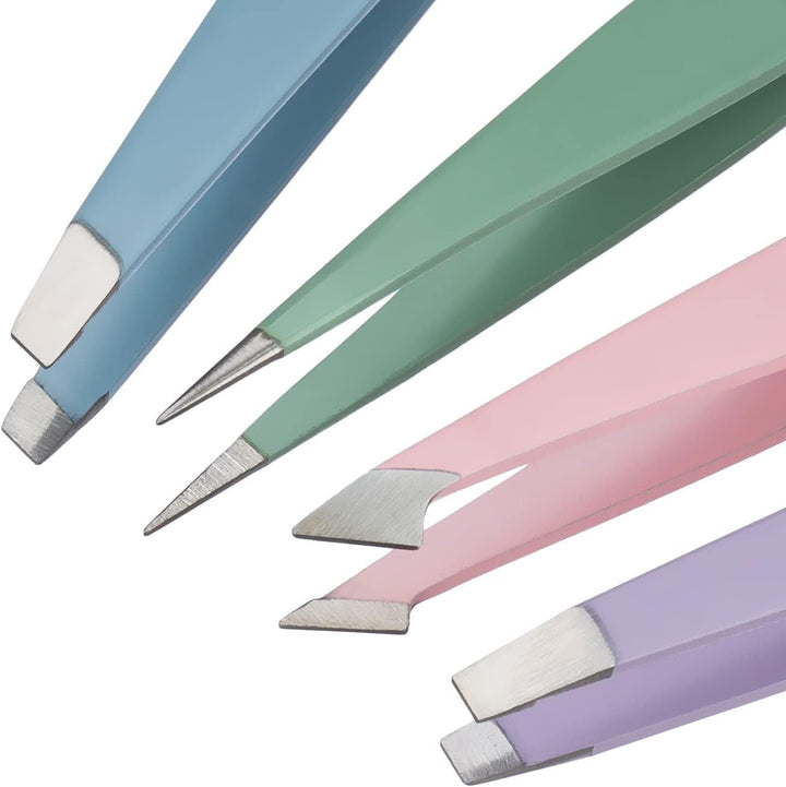 4-Piece Professional Tweezers Set with Case | Stainless Steel | Best Precision for Eyebrow, Splinter & Ingrown Hair Removal | Includes: Slant, Point, Straight, & Point/Slant