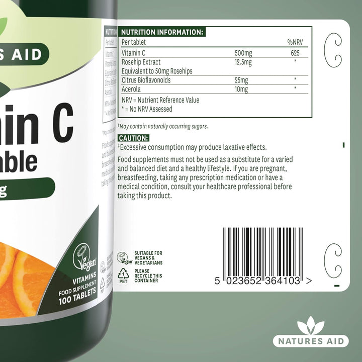 Vitamin C 500Mg 100 Chewable Tablets – Supports Immune System & Skin Health - High Strength, Sugar Free, Vegan, Non-Gmo – Antioxidant Supplement
