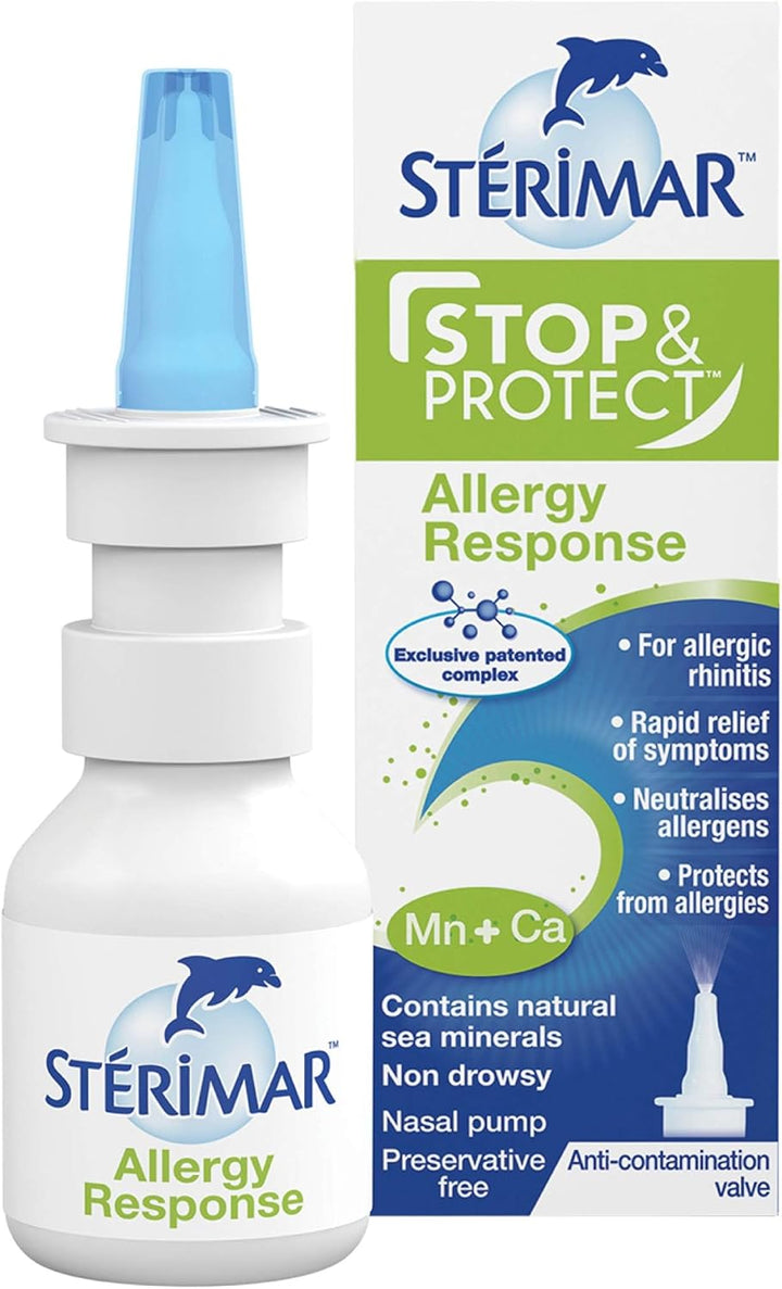 Stop & Protect Allergy Response- 100% Natural Sea Water Based Nasal Spray with Added Manganese and Calcium- 20 Ml Can