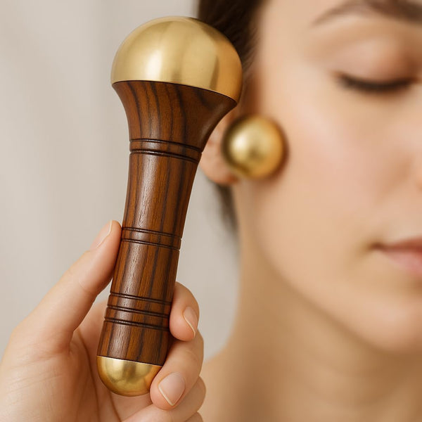 ? 2 in 1 Kansa Wellness Massage Wand an Ayurvedic Face, Eye, Neck, Foot and Body Massaging Tool (Ring Design)