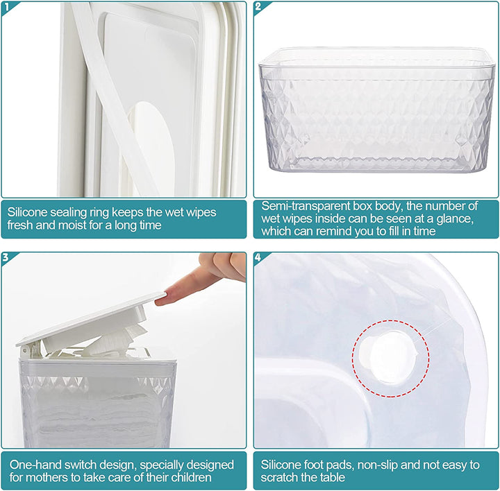 Wet Wipes Box, Large Capacity Wipes Box Container Plastic Wipes Napkin Tissue Holder Dispenser with Dustproof Lid (White)