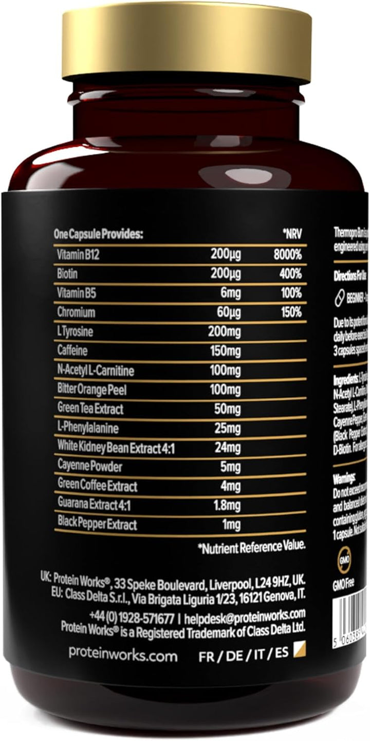 Thermopro Burn Tablets, Preworkout Supplement with Caffeine, Reduces Tiredness & Fatigue, 45 Capsules - Protein Works