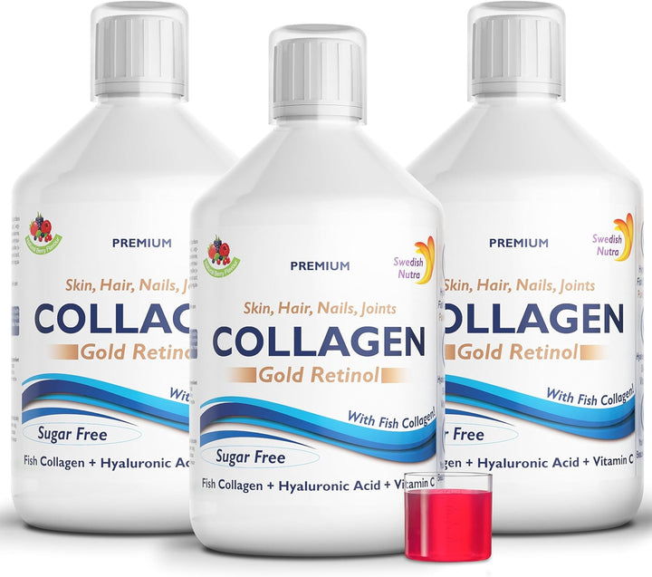 - 12,500 Mg Hydrolyzed Marine Collagen & Gold Retinol Liquid Supplement - 500 Ml Pack, 20 Day Supply | Pure Peptide & Hyaluronic Acid for Healthy Hair, Skin, Nails & Joints I Sugar-Free