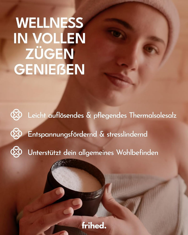 Frihed.® Frozen Harmony Sauna Salt - High Quality Exfoliating Salt with Lavender Mint Menthol Fragrance - Ideal for Sauna, Shower & Steam Bath - 200 G