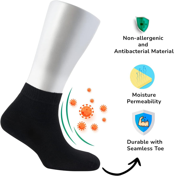 ® Women Loose Diabetic Socks | 4-Pack Neuropathy Ankle Socks for Ladies | Super Soft Eco-Friendly Bamboo Material | Durable with Seamless Toe | Multicolour Patterns | 4 Seasons