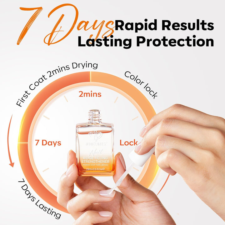 Nail Care 8 in One Ridge Filling Strengthener Treatment, Nail Polish Strengthener for Damaged and Weak Nails, Nail Hardener Extra Strong and Growth Smoothing Base Coat Clear Varnish 15Ml