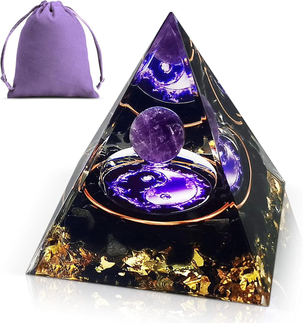 Crystal Pyramid, Moonstone Crystal Ogan Chakra Energy Tower, Positive Energy Generator, Nature Reiki Chakra Crushed Stone Jewelry for Healing Meditation Chakra Balance (Amethyst)