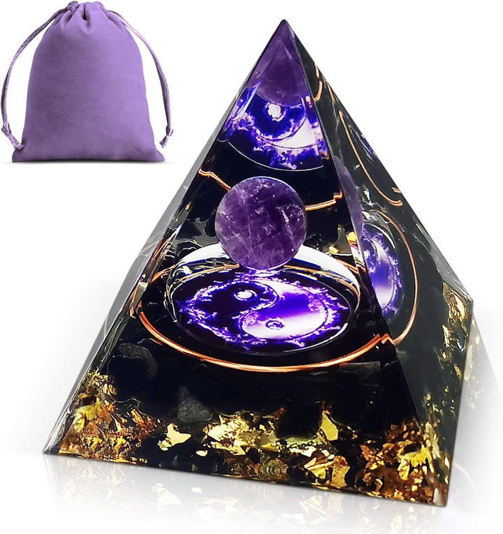 Crystal Pyramid, Moonstone Crystal Ogan Chakra Energy Tower, Positive Energy Generator, Nature Reiki Chakra Crushed Stone Jewelry for Healing Meditation Chakra Balance (Amethyst)