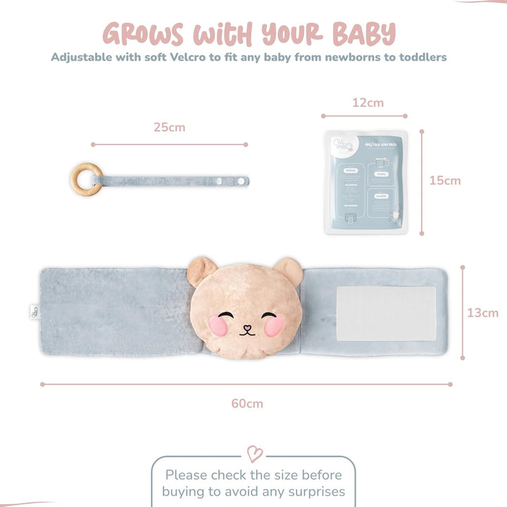 Baby Colic & Gas Relief Heating Tummy Wrap Blue - Hot & Cold Clay Pack for Bruises & Gassy Belly - Ukca-Certified - Wooden Teether, Soft Plush Swaddle Band, Premium Belt for Infant Newborn