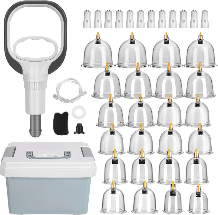 Cupping Therapy Set, 24 PCS Suction Cups with Pumping Handle, Professional Traditional Chinese Acupoint Vacuum Cupping Set, anti Cellulite Massage for Back, Muscle Tension Pain Relief