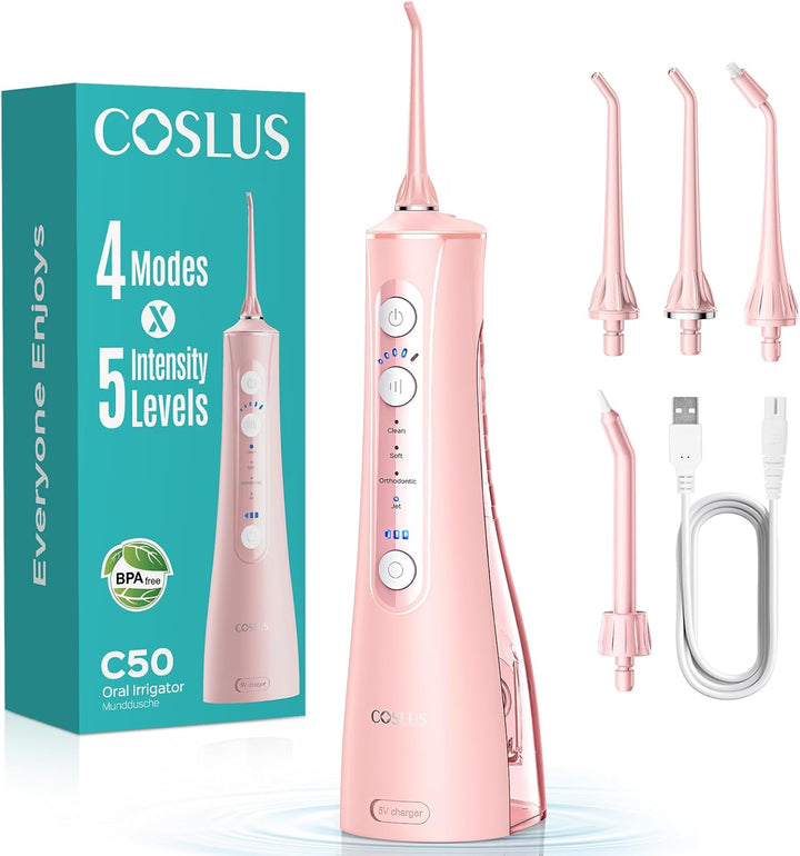Water Flosser for Teeth Cordless: 4 Modes & 20 Levels - Portable Irrigador Dental for Health - Conscious Sensitive Users Gums - Travel Home Use with 4 Jet Tips
