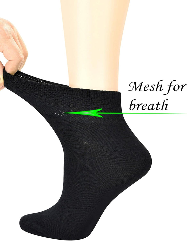 Seamless Casual/Diabetic Socks Ladies Bamboo Ankle Black Socks with Non-Binding Top,5 Pairs