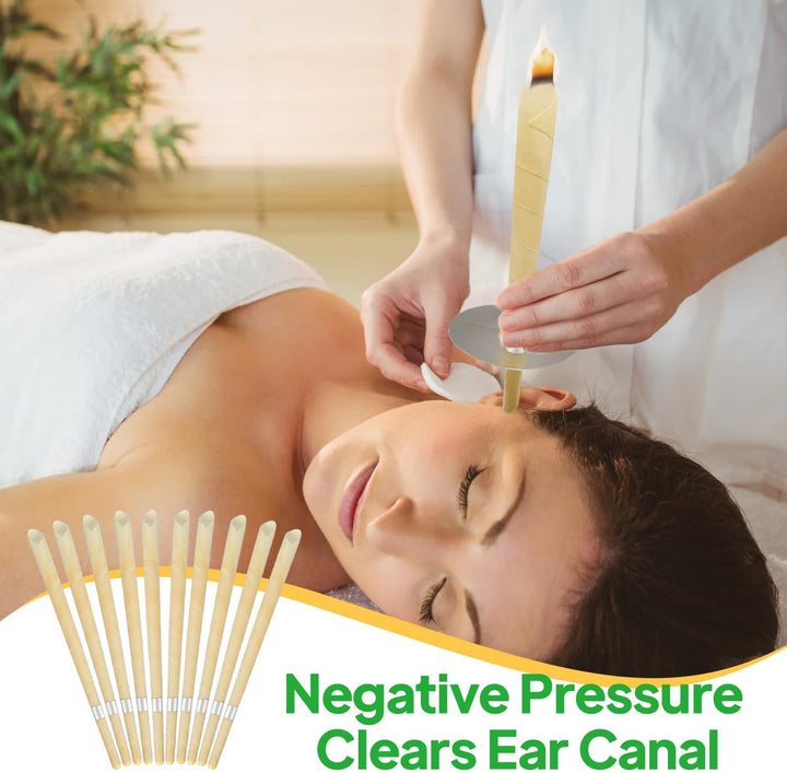 Ear Cleaner, Natural Organic Beeswax Ear Candles Kit – 10 Ear Candles with 5 Protective Discs & 10 Swabs for Safe Ear Wax Removal, Blocked Ears, and Relaxation