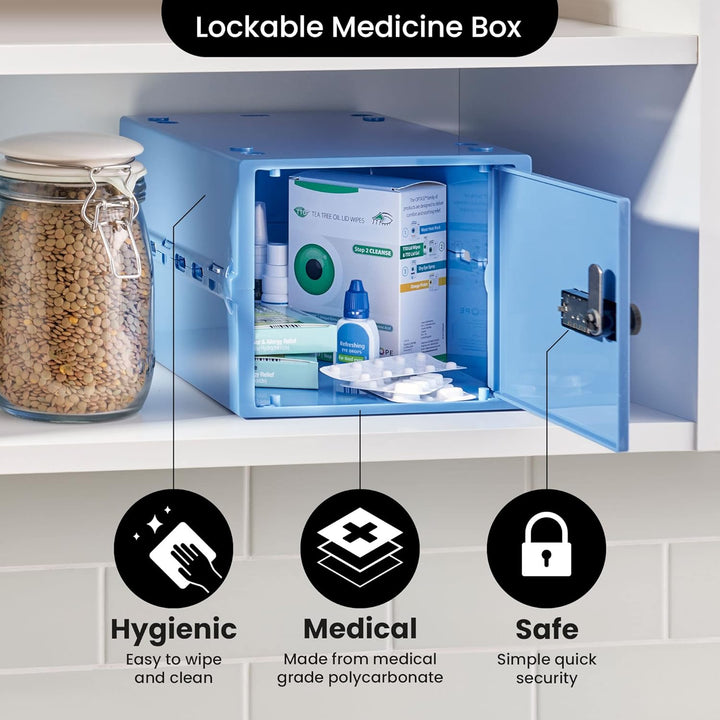 One™ | Premium Lockable Medicine Box (10L) | Lightweight & Hygienic Medicine Lock Box | Made in Britain | External Size 31 X 21 X 17 Cm (Medi Blue)
