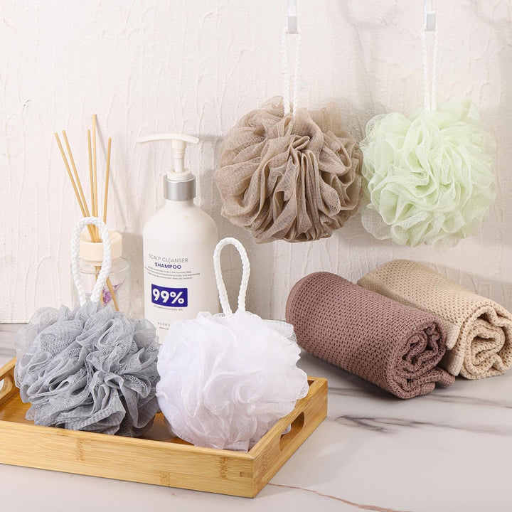 4 Pack Mesh Pouf Bath Sponge - Mesh Loofah Body Exfoliating Shower Ball Shower Sponge