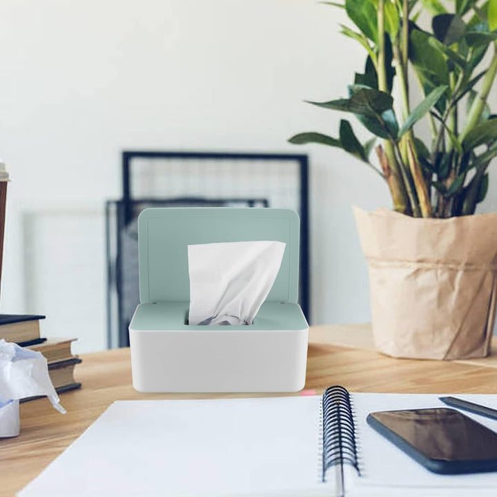 2 PCS Wipes Dispenser Case Box, Baby Dry Wet Tissue Paper Holder, Storage with Lid, Keep Fresh (White + Green Cover)