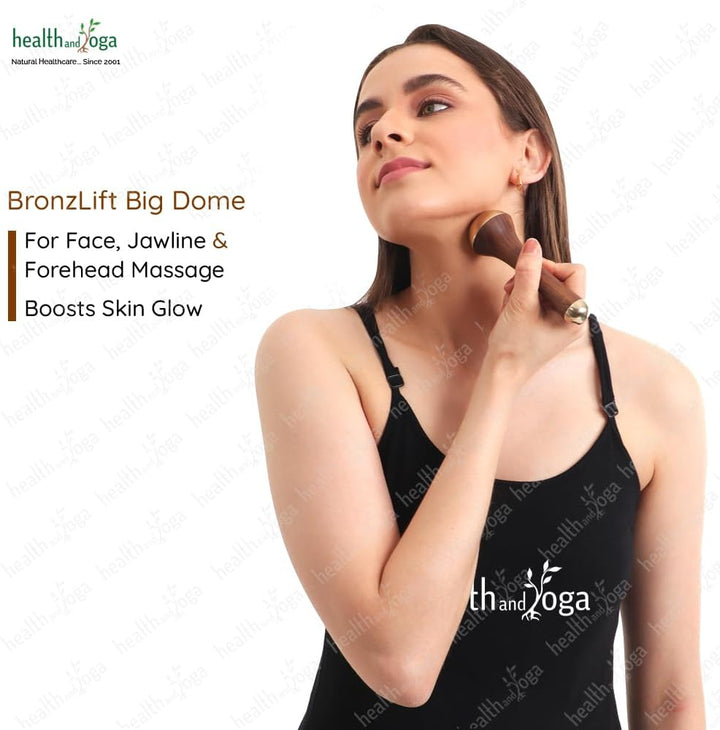 Healthandyoga Bronzlift Kansa Wand - Both Side Bronze Cap - Added Beauty Face Oil Vial - Ayurveda Face Yoga Beauty Tool - Facial, Neck & Under-Eye Massage – Toning and Sculpting (Two Dome)