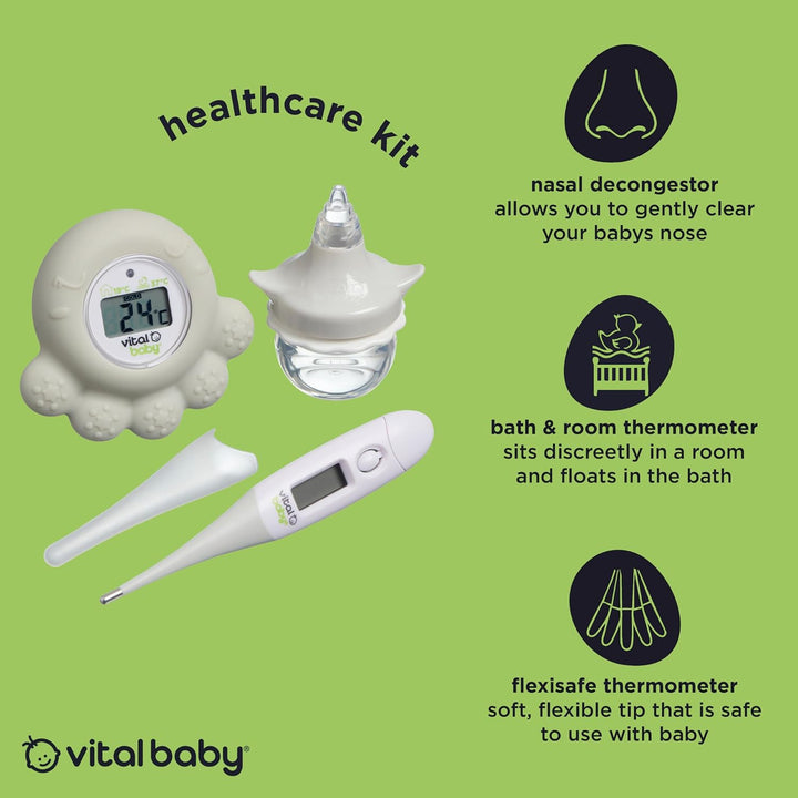 PROTECT Healthcare Kit for Baby - 3Pcs Room and Bath Thermometer, Nasal Aspirator, Body Digital Thermometer – Essential Newborn Baby Health and Safety