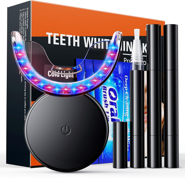 LED Teeth Whitening Kit: Home Teeth Bleaching Kit Including Tooth Whitening Gel Pen and Bleaching Light Tray - Quickly and Safely Remove Stains to Make Tooth White