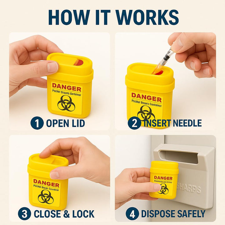 3 X Travel Size Sharps Bin, Disposal Boxes for Diabetic Pen Needles, Blood Lancets & Test Strips - Small Portable Sharps Container for Insulin Ideal for Travel and Daily Personal Use | Sharps Bin 0.2L