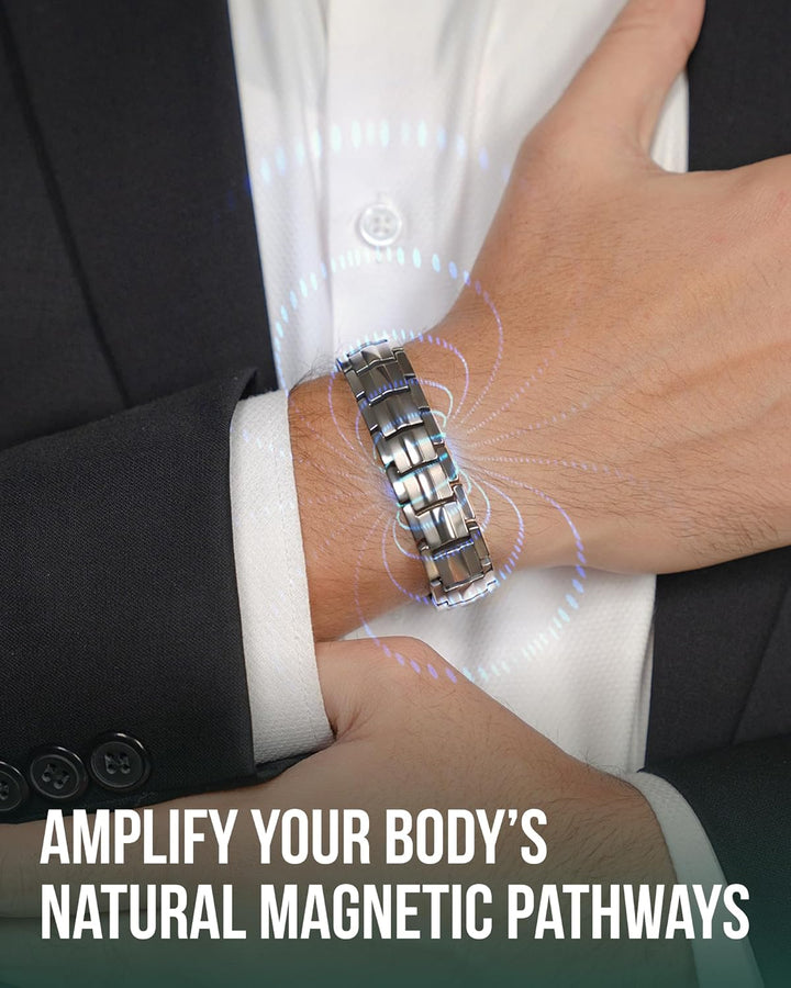 ® Magnetic Bracelets for Men - Ellipsemax 5X Strength 5,000 Gauss Magnets - Designed in USA & Patent Approved - Premium Titanium Mens Magnetic Bracelet & Adjustable Length (Gunmetal)