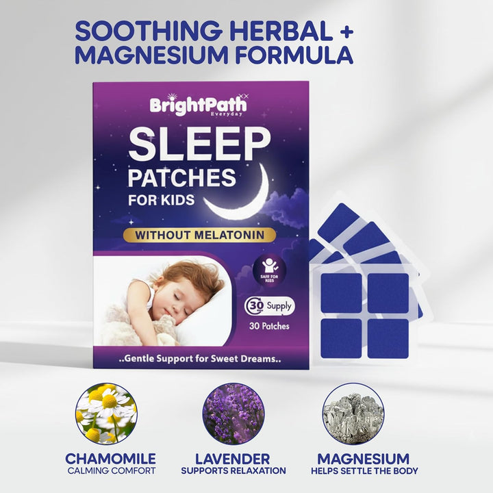Sleep Patches for Kids – Natural Bedtime Support | 30 Patches (30-Day Supply) | Gentle Sleep Aid for Kids | Melatonin-Free, Herbal & Magnesium Formula