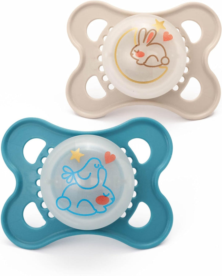 Original Soothers | 0-6 Months | 2 Pack | Comes in Dummy Steriliser Case | Sustainable Materials | Baby Accessories for Newborn | Cream/Green (Various Designs)