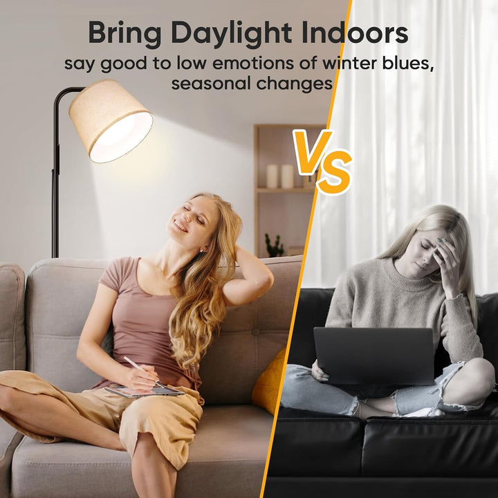 SAD Lamp, 10000 Lux SAD Light Therapy Lamp with Remote & Touch Control, Adjustable Color/Brightness/Timer, Light Therapy Floor Lamp with Linen Shade for Bedroom, Office, Living Room
