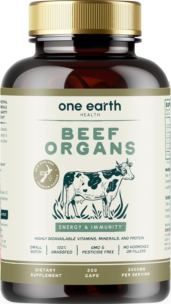 Grass Fed Beef Organs – (200 Count) Liver, Heart, Kidney, Pancreas, Spleen Supplement. Organ Meat Complex Sourced from New Zealand